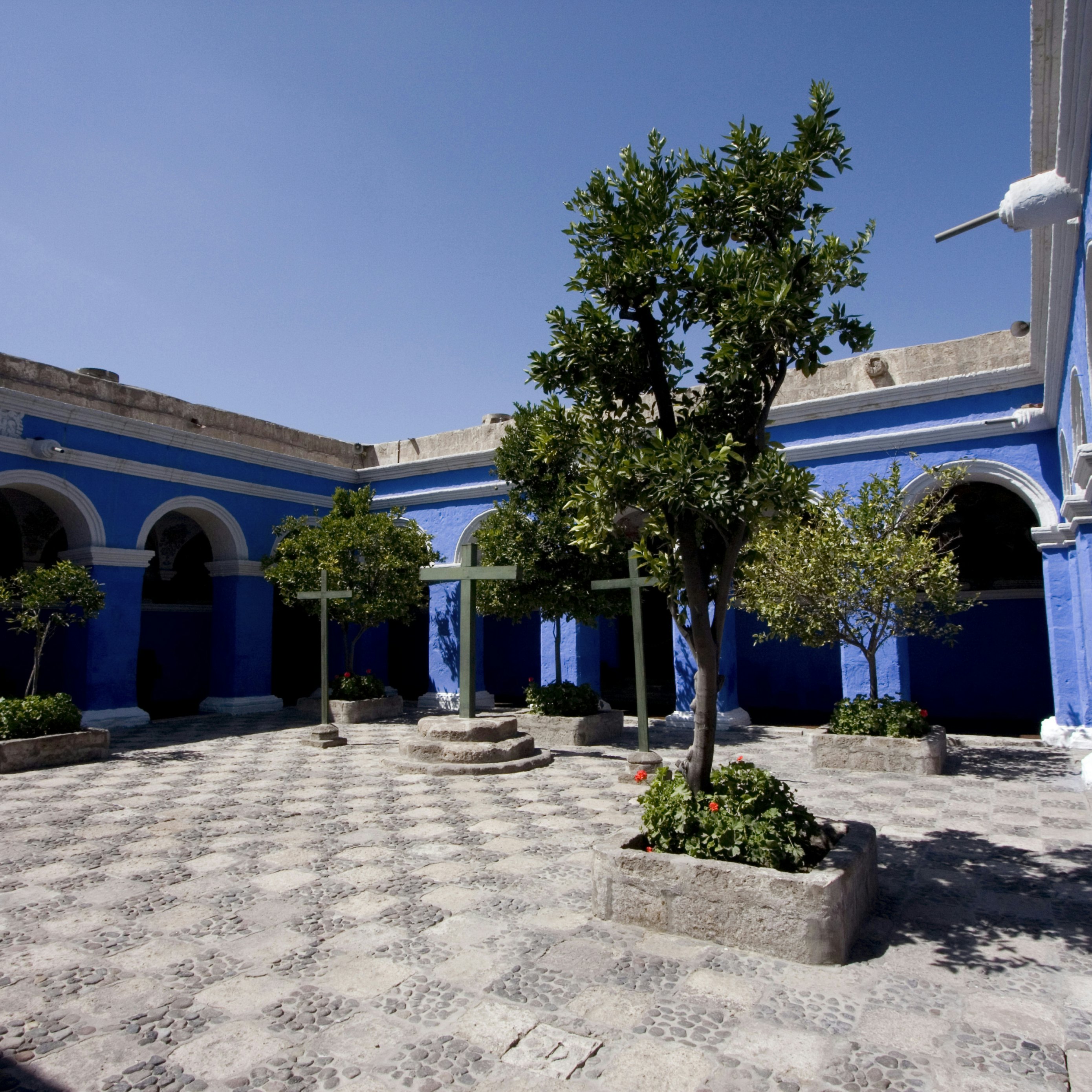 Crosses in courtyard of Cloister of Orange Trees in Monasterio de Santa Catalina (Santa Catalina Monastery), Arequipa, Peru